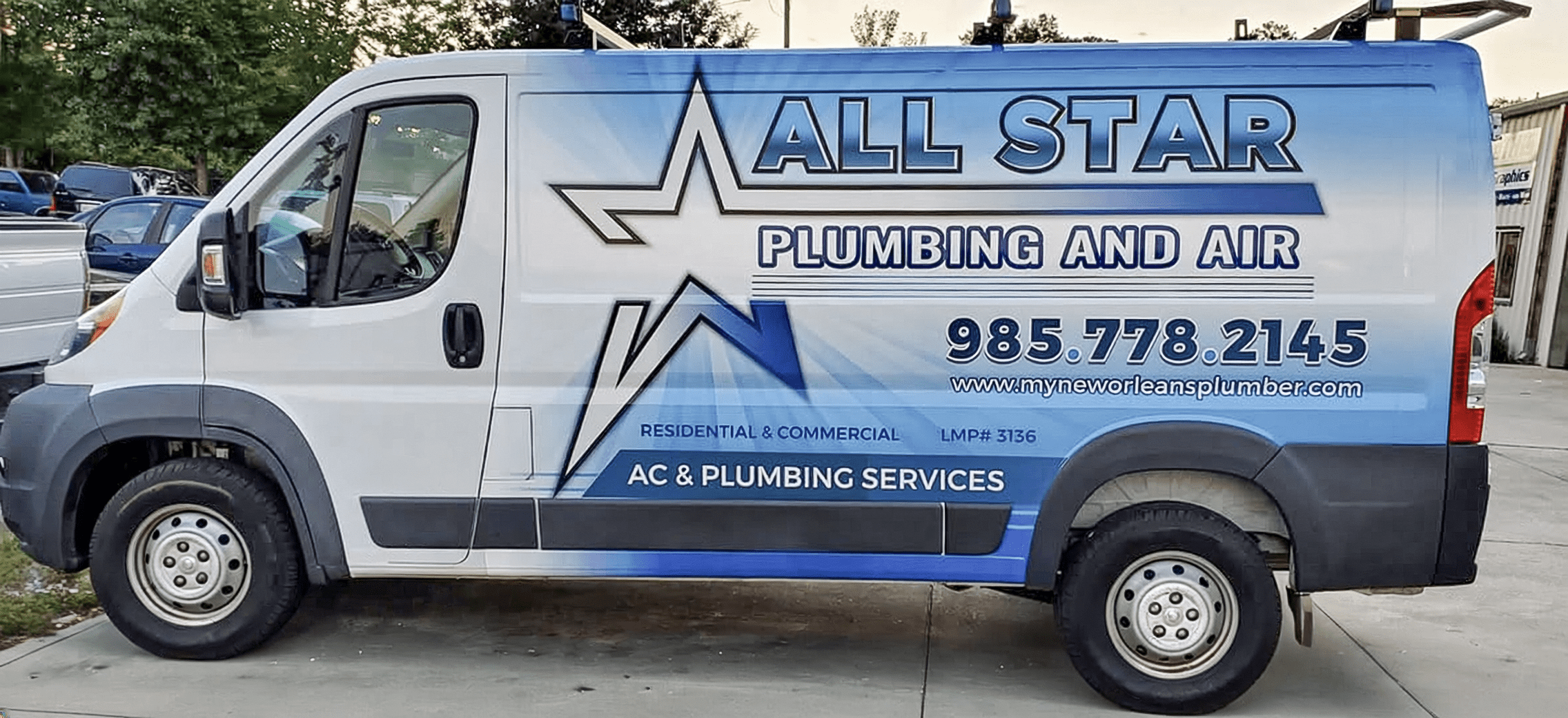 All Star Plumbing and Air Ram ProMaster commercial van wrap