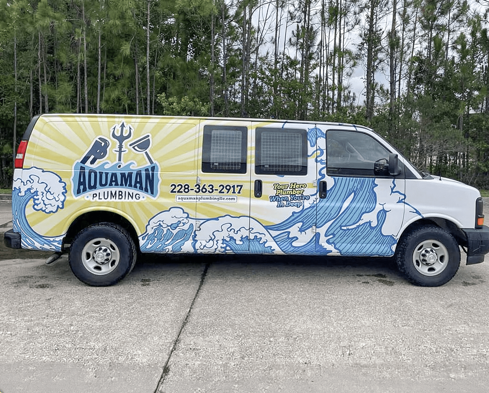 Aquaman Plumbing commercial van wrap and graphics