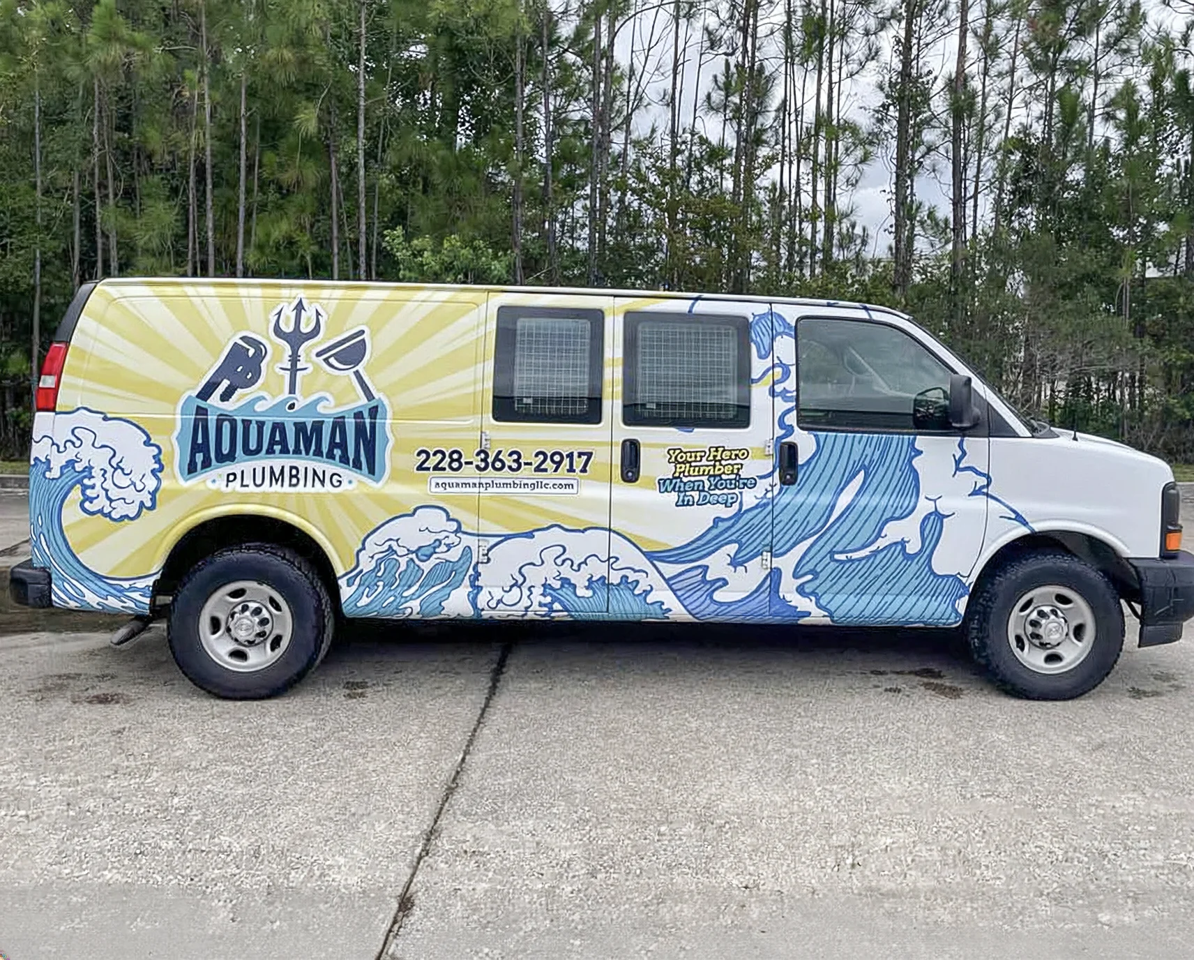 Aquaman Plumbing commercial van wrap and graphics