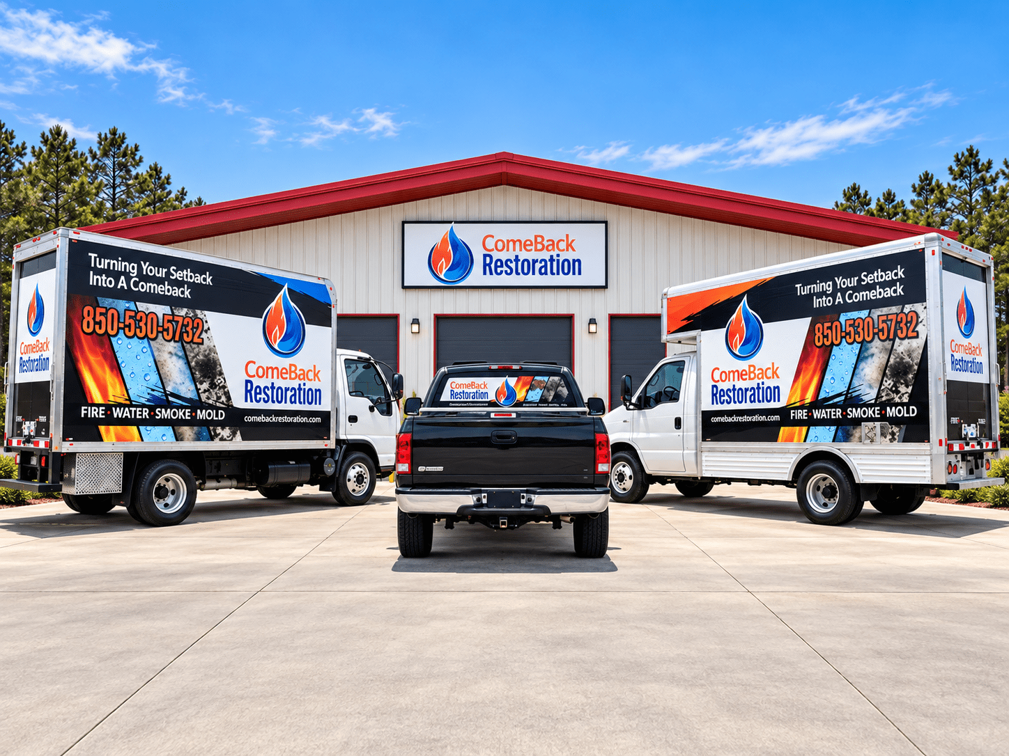 ComeBack Restoration truck and trailer fleet wraps by Picture This Wraps