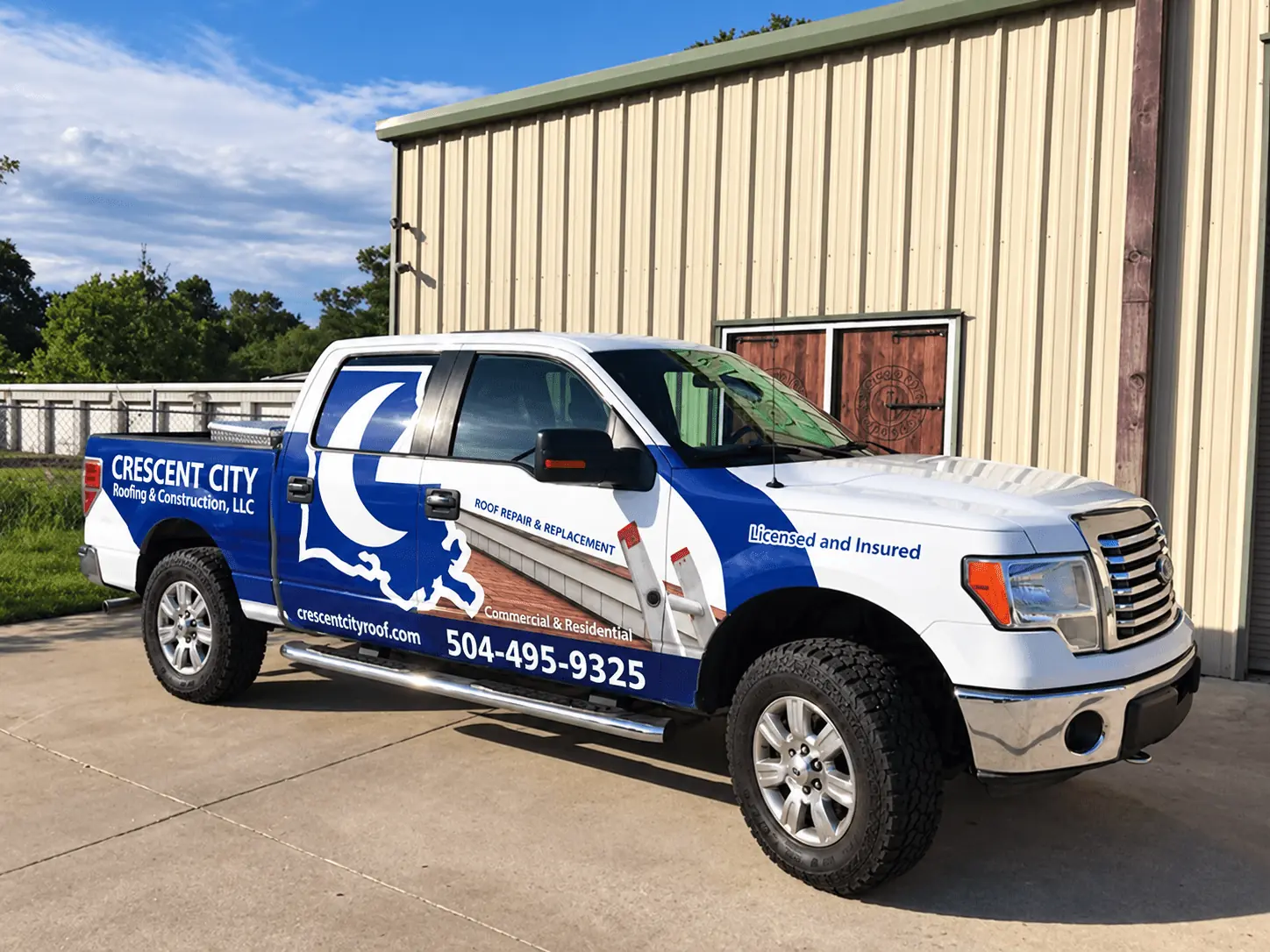 Crescent City Roofing truck wrap