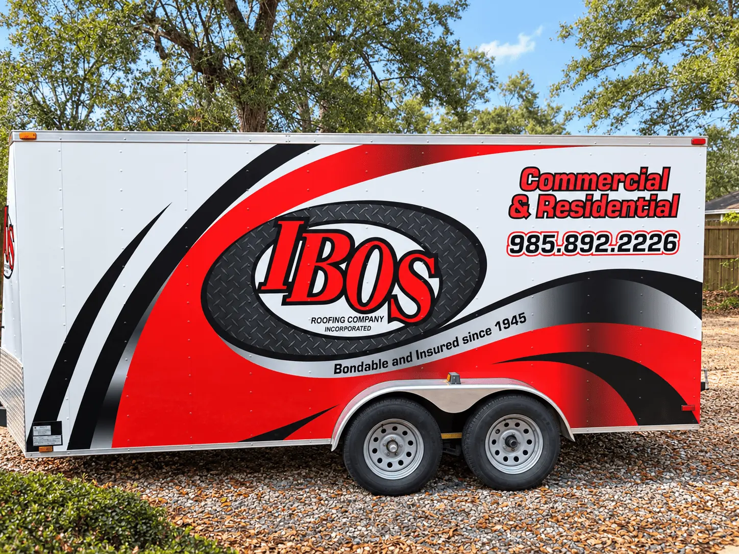 IBOS Roofing enclosed trailer full wrap