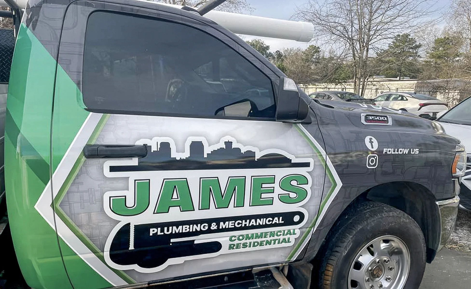 James Plumbing commercial pickup truck graphics