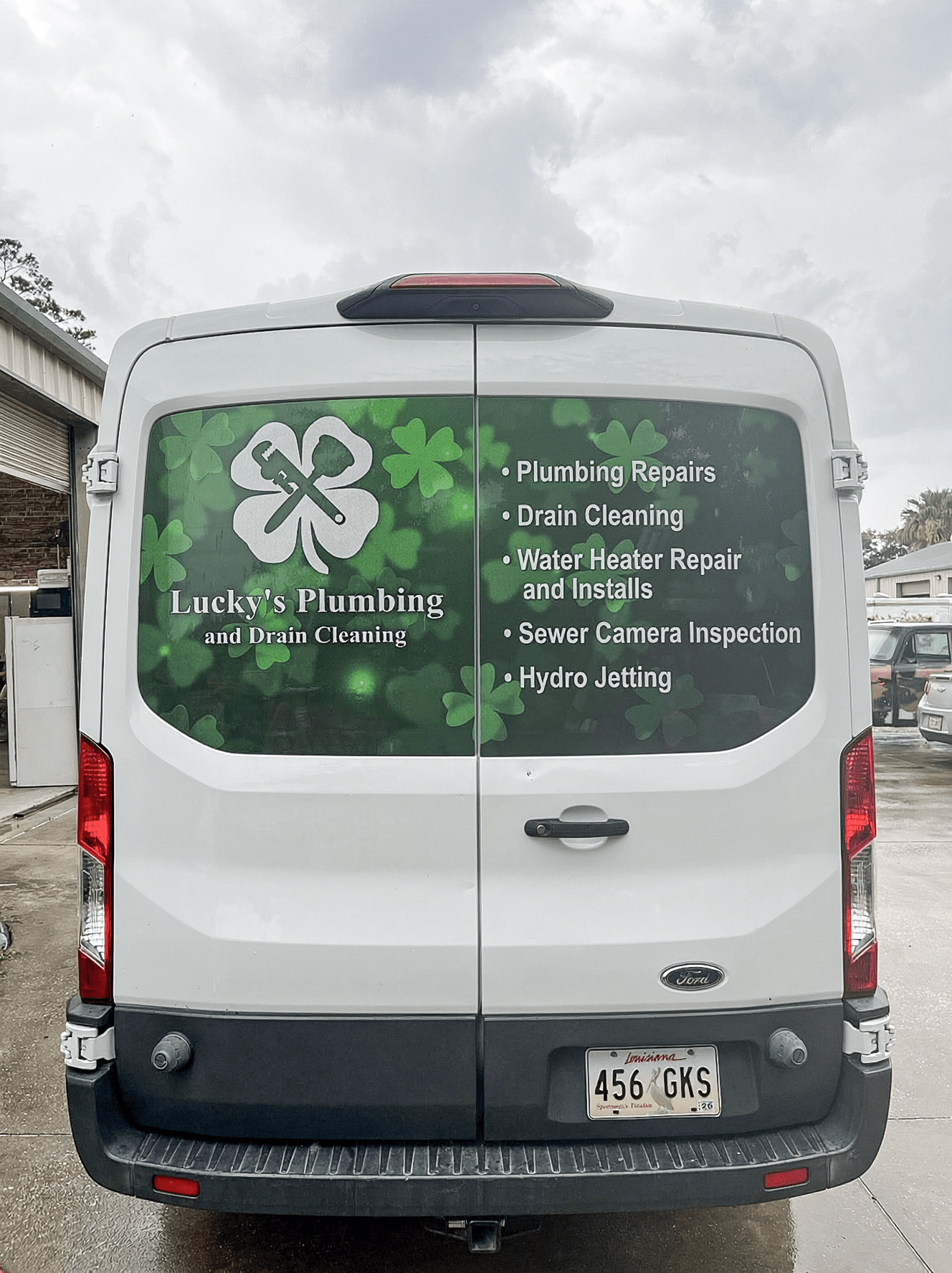 Lucky’s Plumbing rear cargo van door graphics