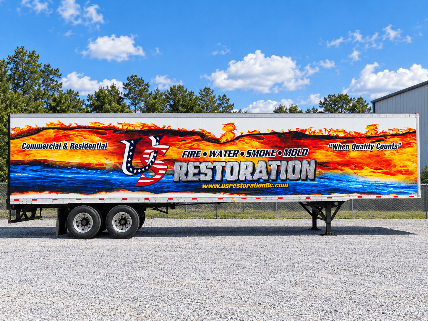 US Restoration large-format restoration trailer wrap