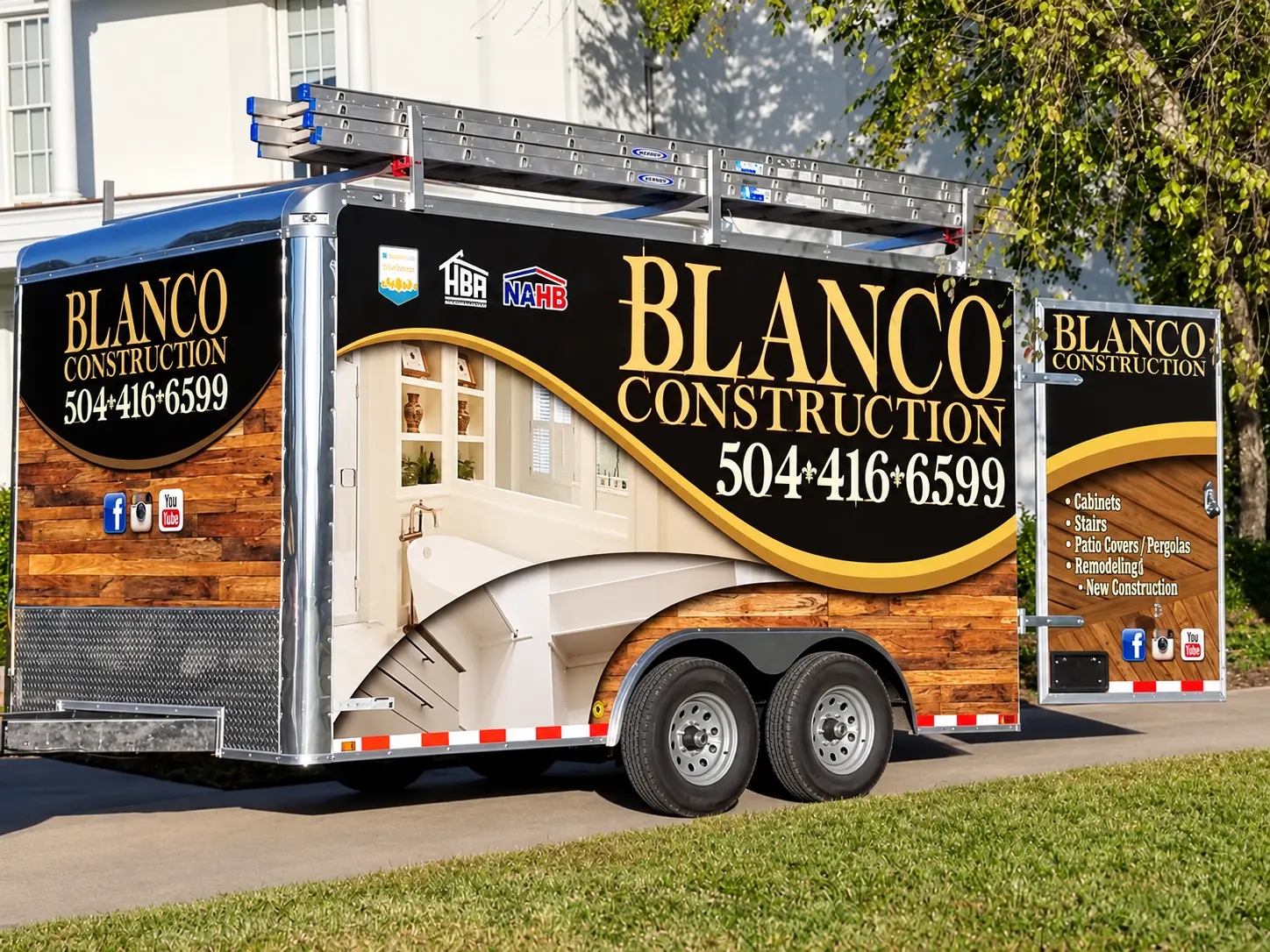 Blanco Construction enclosed trailer wrap