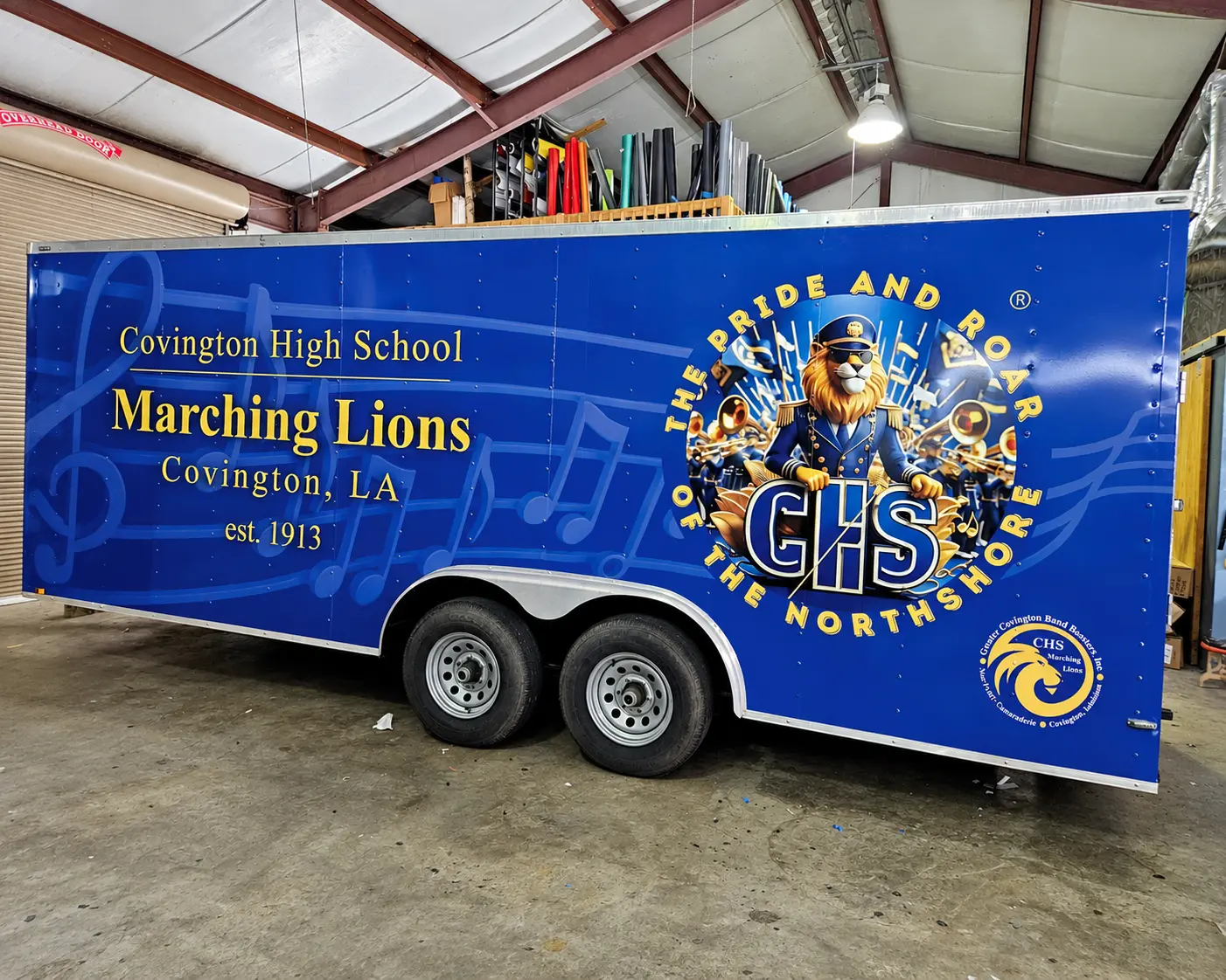 Covington High School Marching Lions band trailer wrap