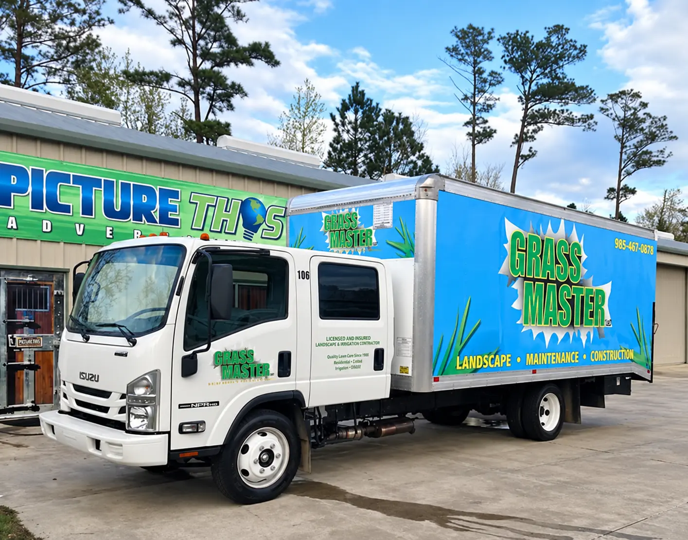 Grass Master landscape box truck wrap