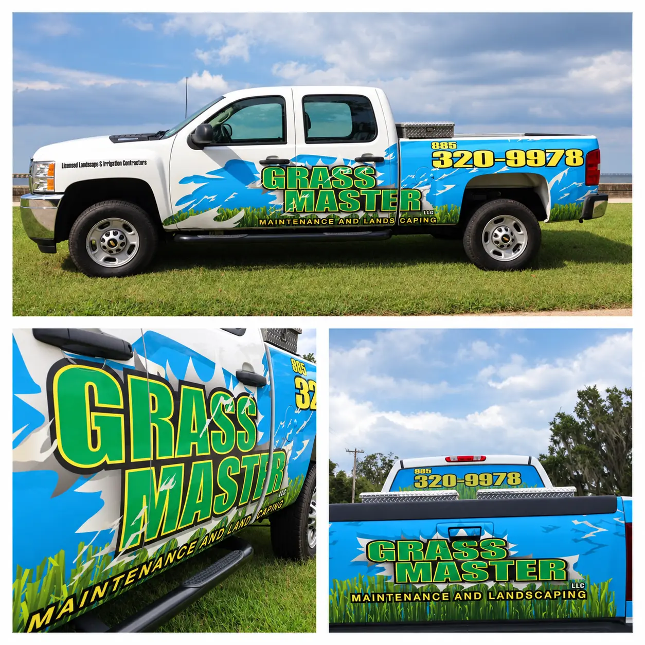 grass master truck wrap collage