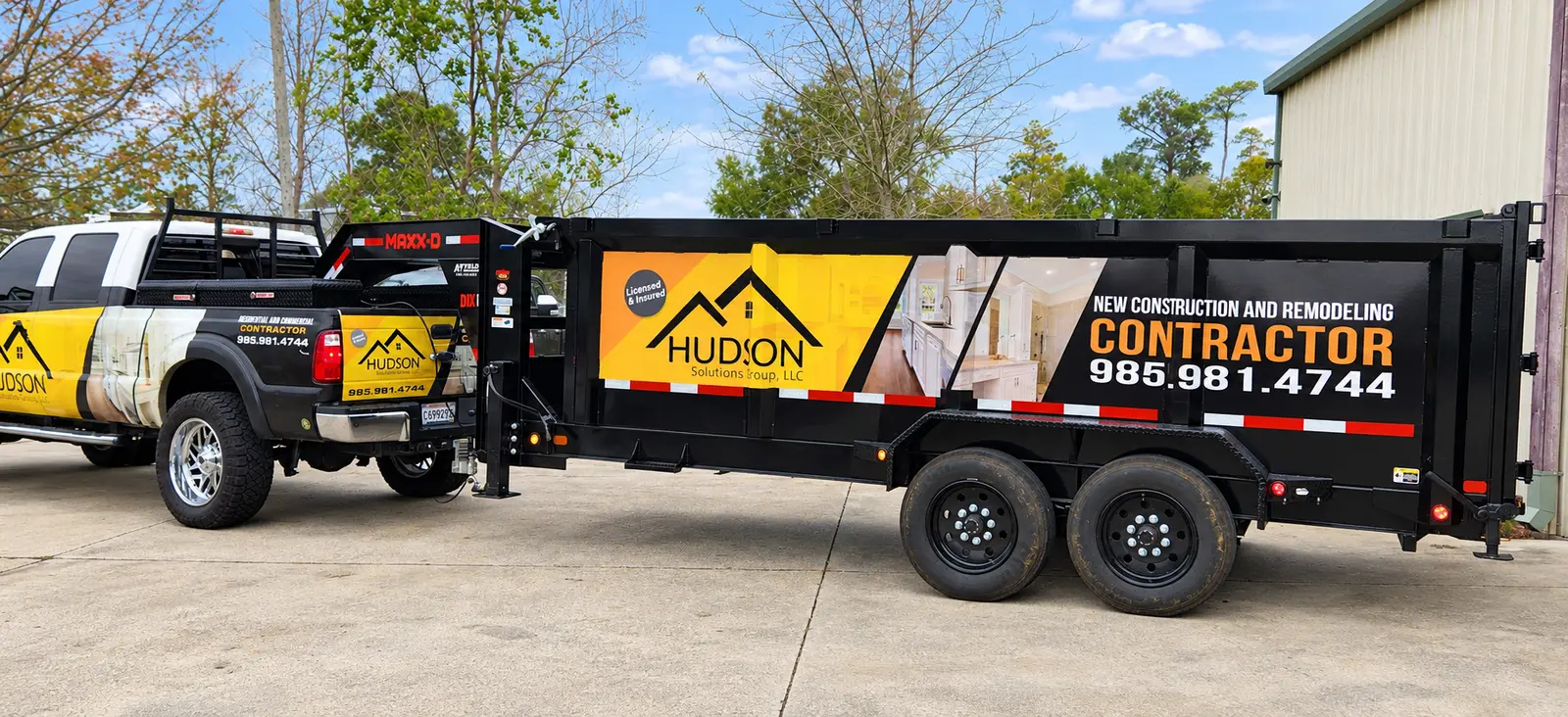 Hudson Solutions truck and dump trailer wrap