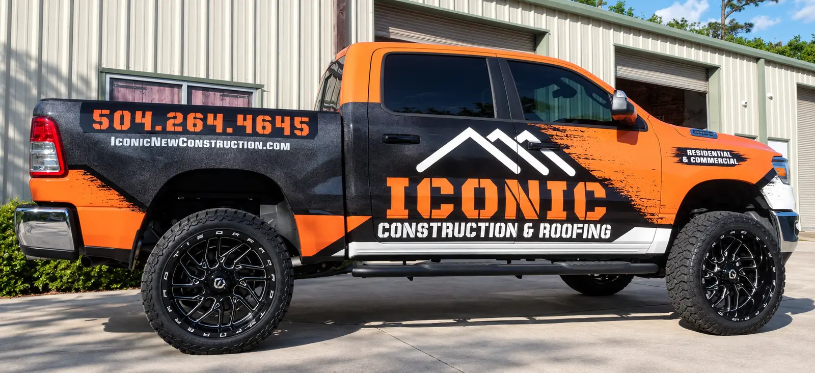 Iconic Construction and Roofing full truck wrap