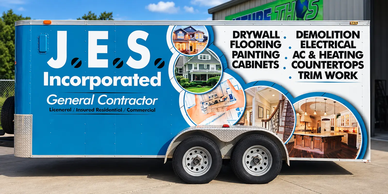 JES General Contractors enclosed trailer wrap