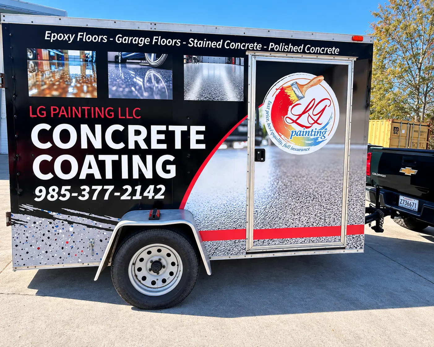 LG Painting concrete coating trailer wrap