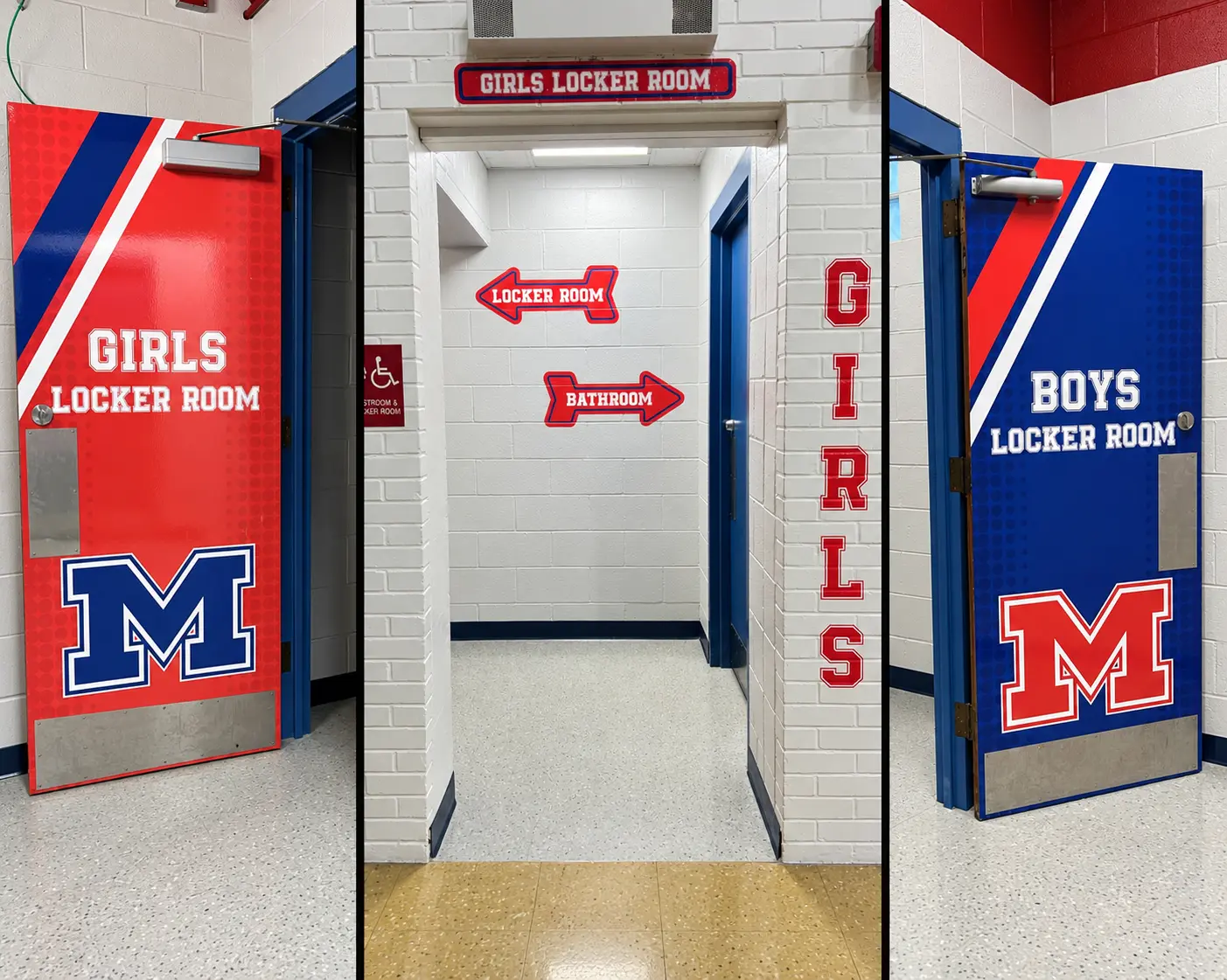 Mandeville Junior High School locker room entrance graphics
