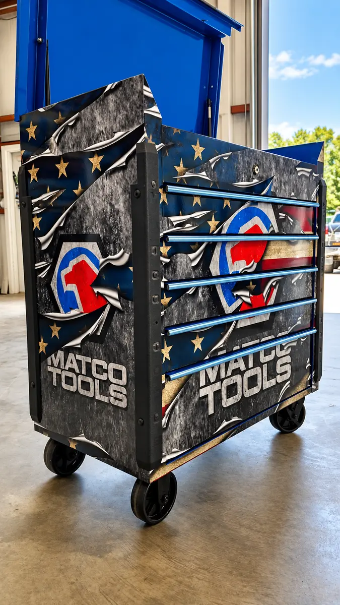 Custom Matco Tools toolbox wrap with patriotic design