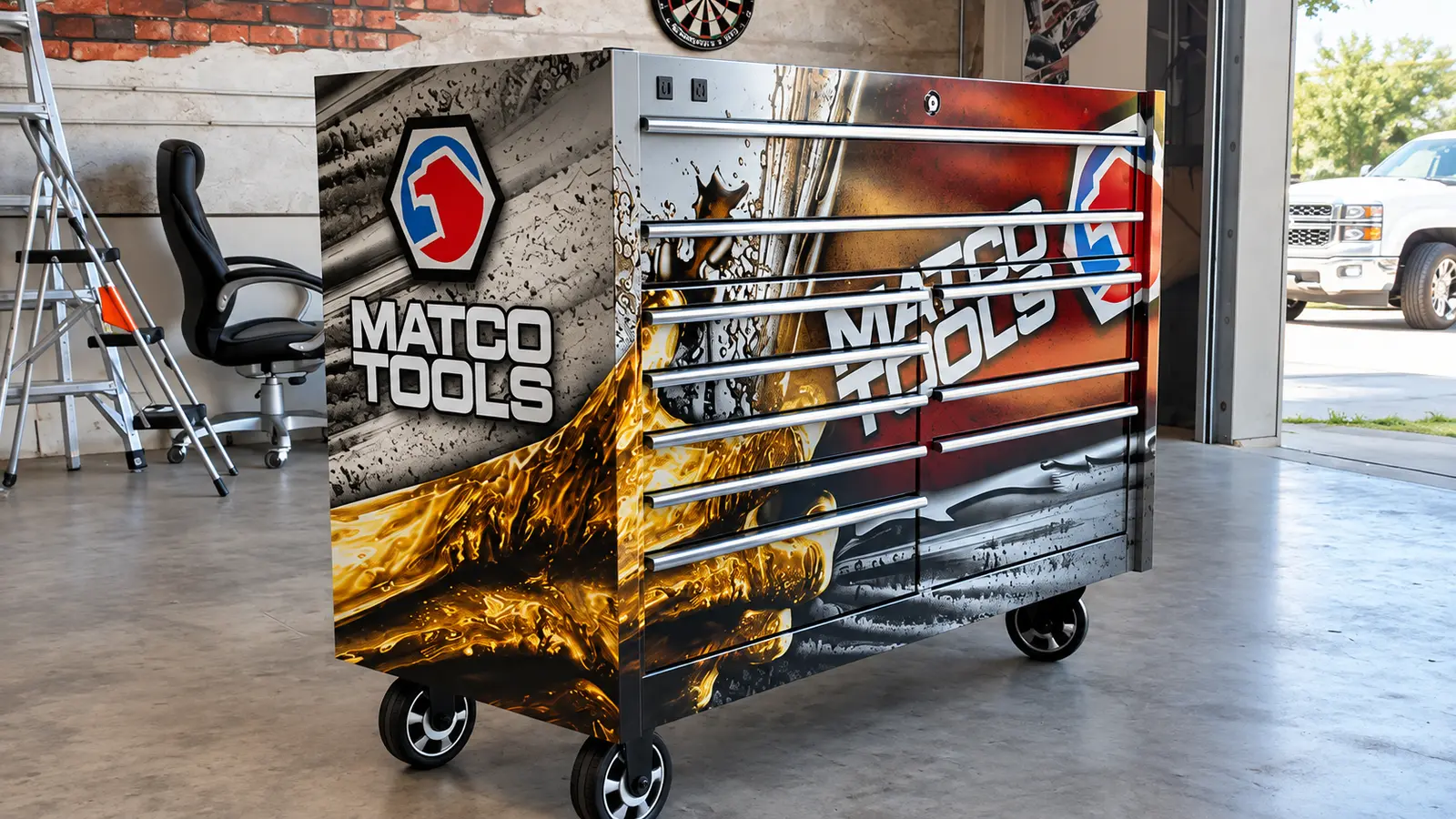 Custom Matco Tools toolbox wrap with metallic design