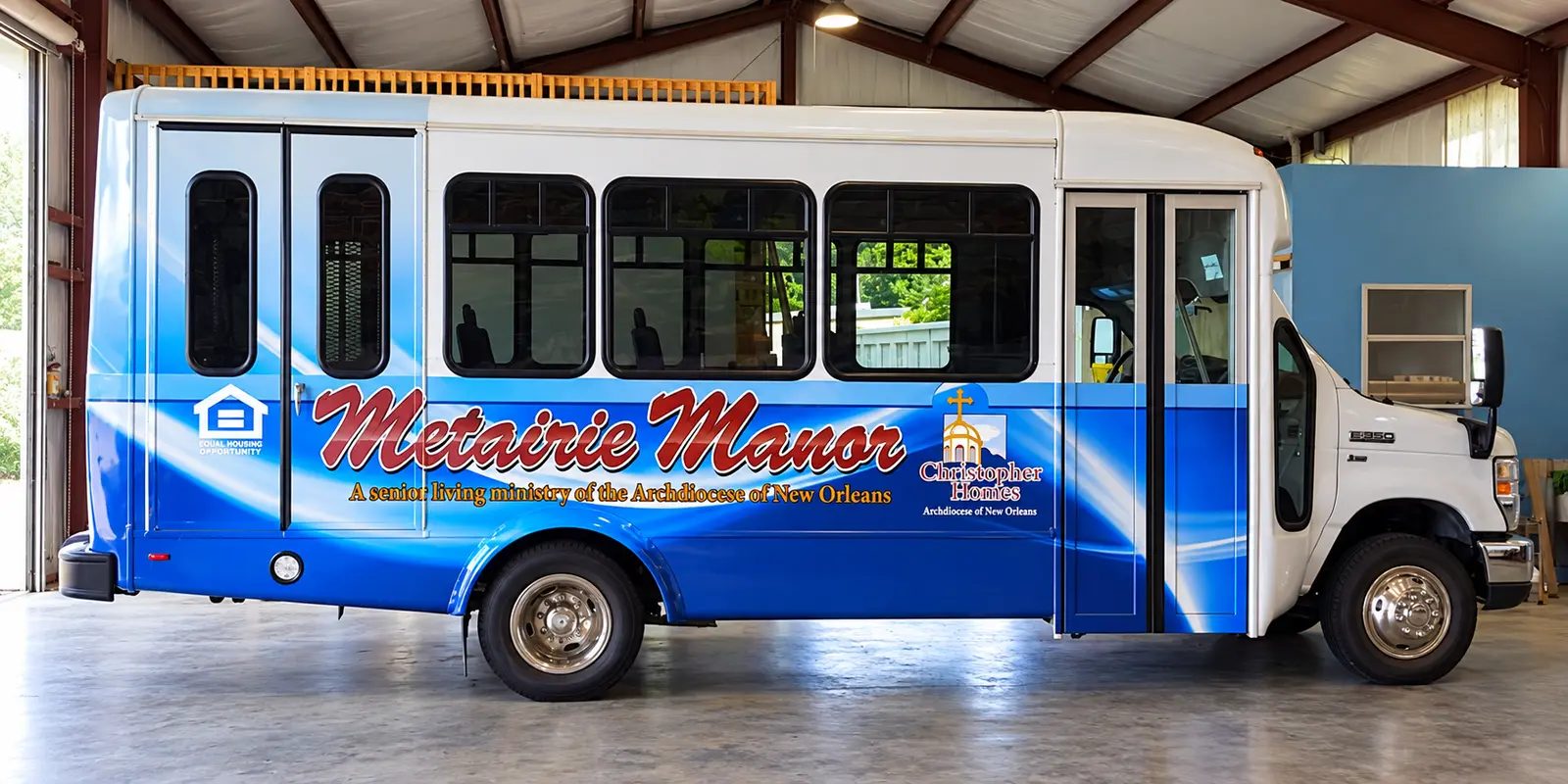 Metairie Manor senior community shuttle wrap