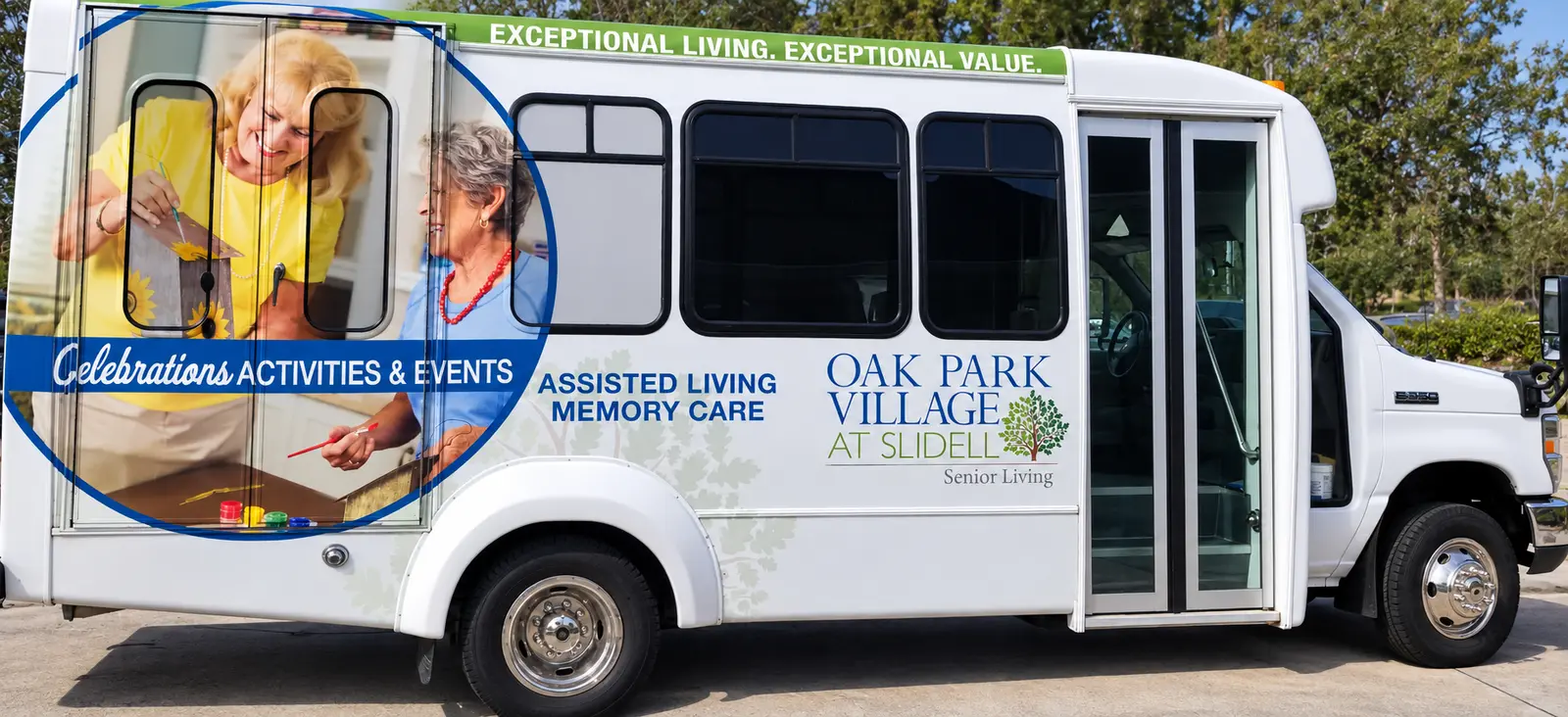 Oak Park Village assisted living shuttle wrap