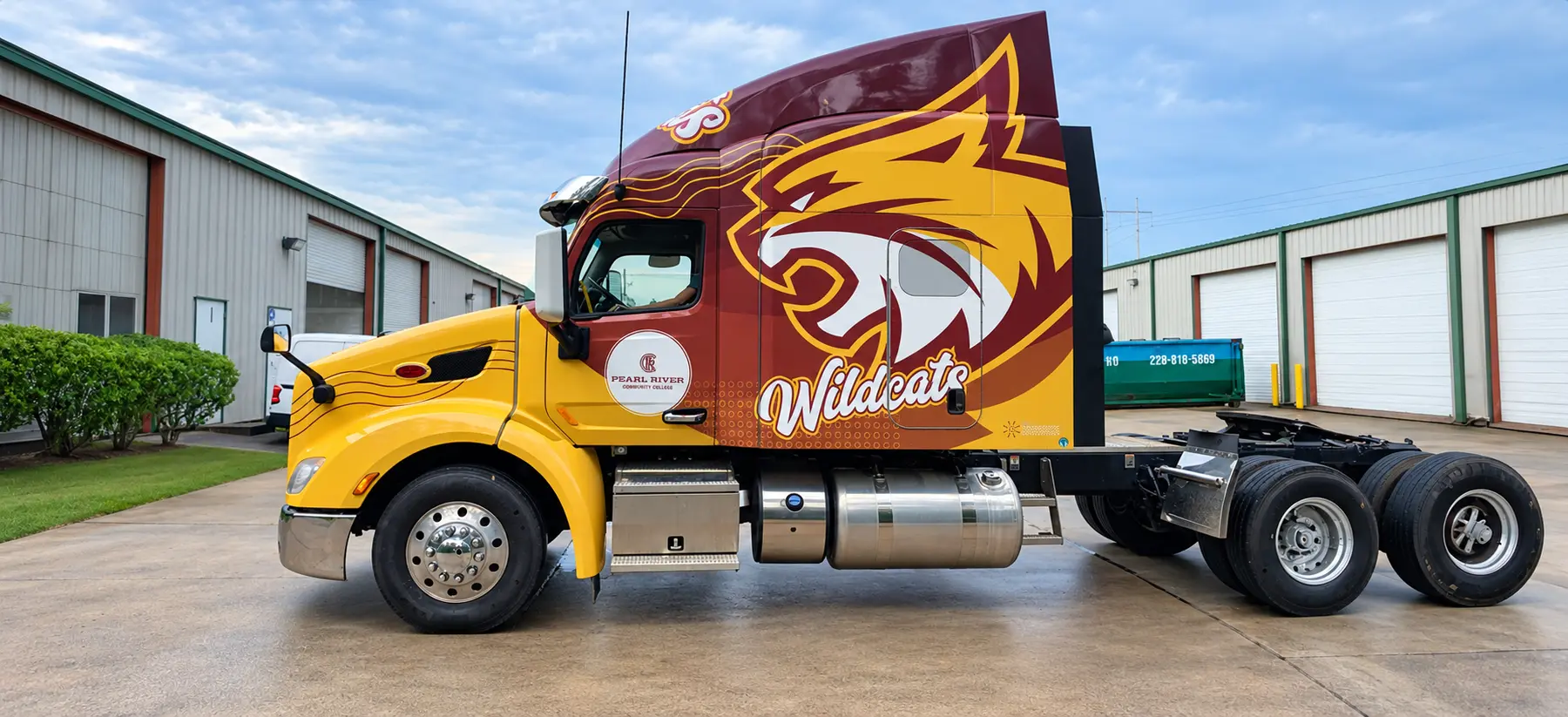 Pearl River Community College Wildcats semi truck cab wrap