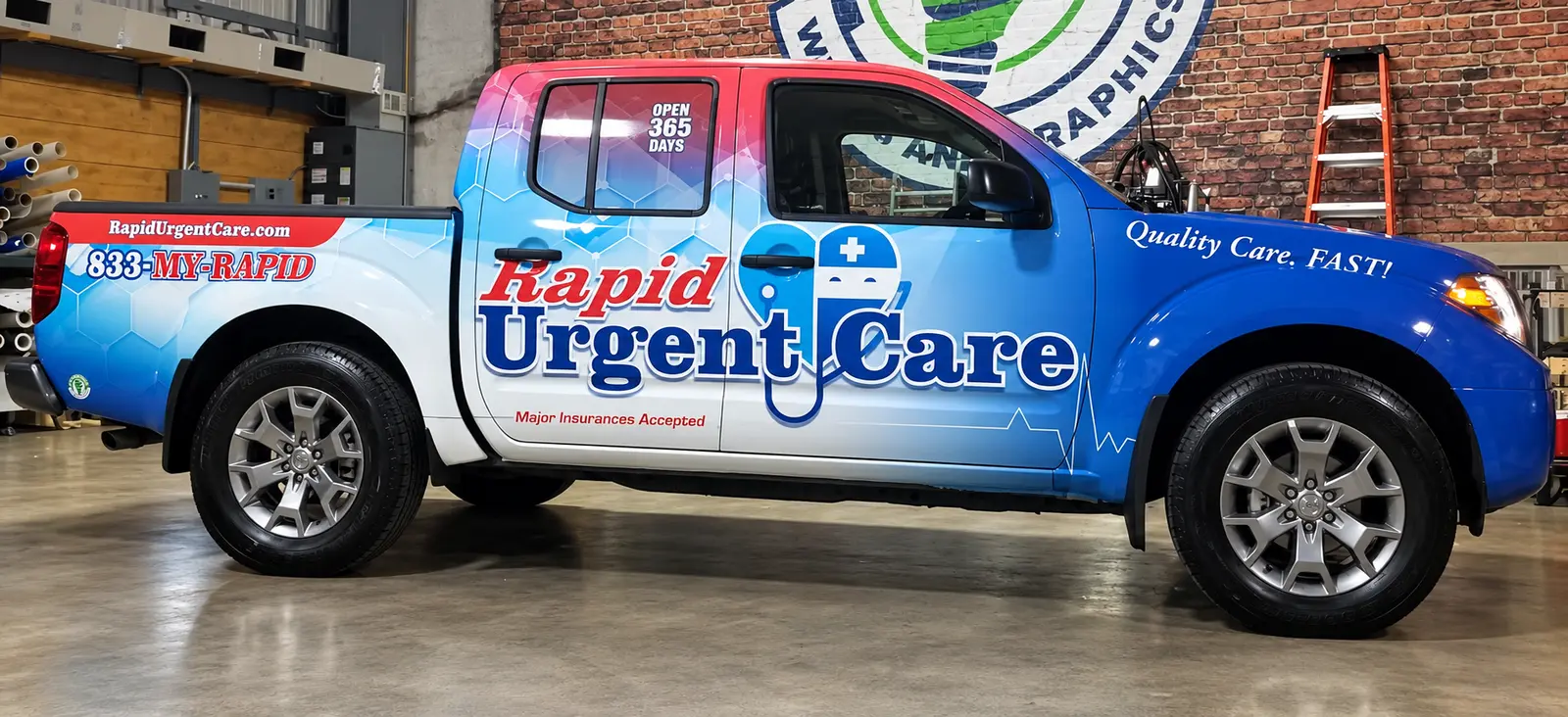 Rapid Urgent Care pickup truck wrap