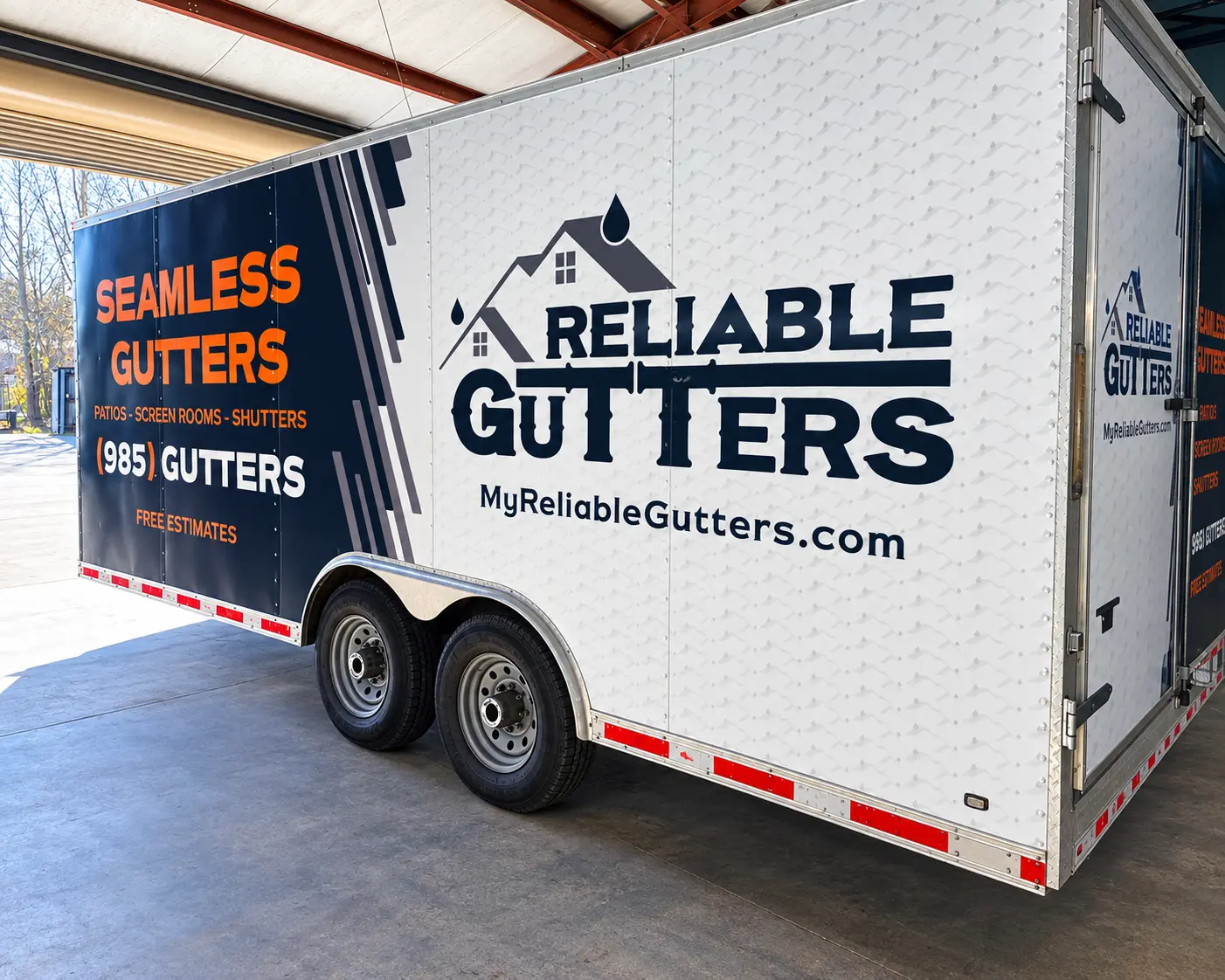 Reliable Gutters enclosed trailer wrap