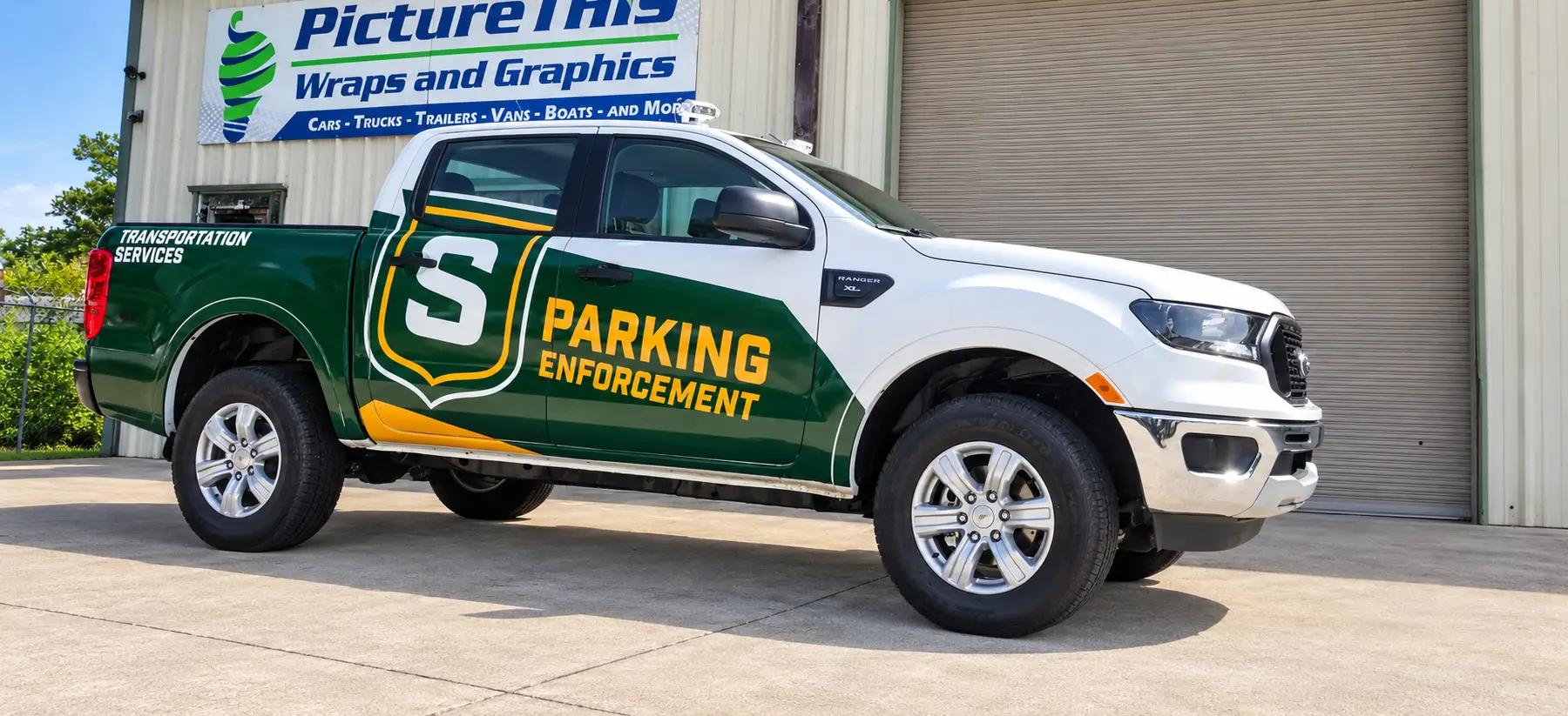 Southeastern Louisiana University parking enforcement pickup truck partial wrap