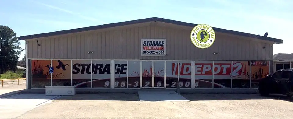 Storage facility storefront window graphics