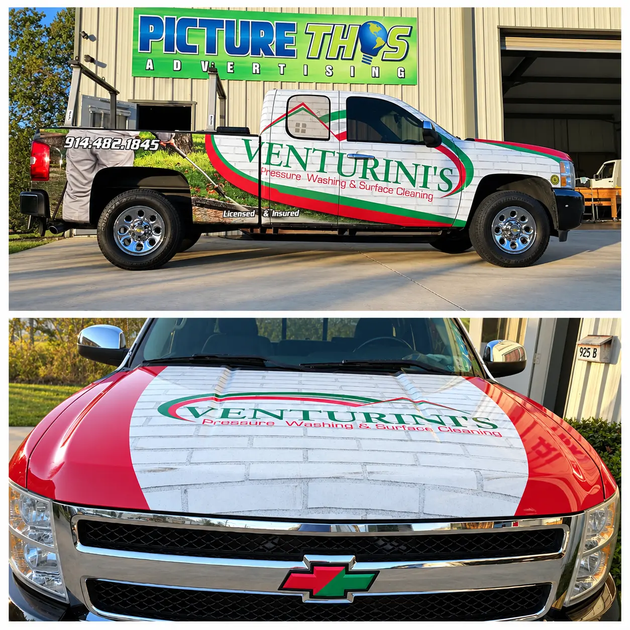 Venturini's pressure washing truck wrap collage