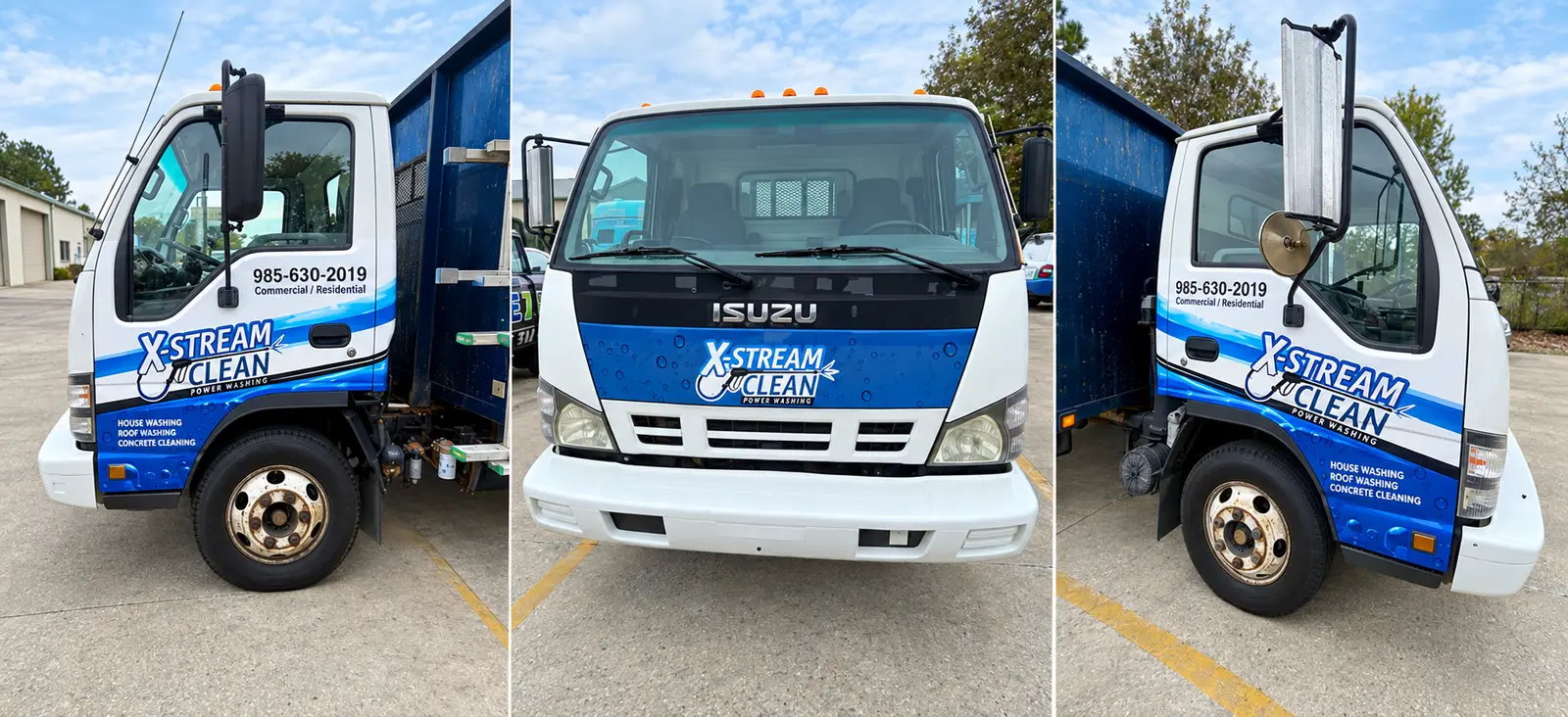 X-Stream Clean Isuzu cab partial wrap for pressure washing