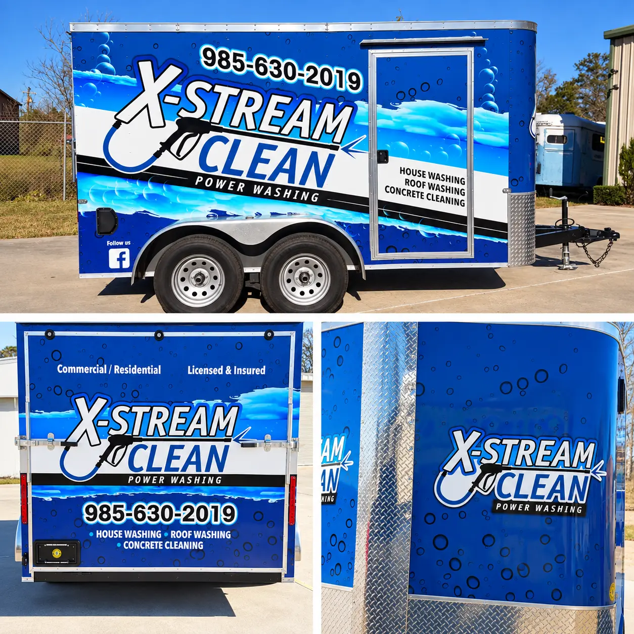 X-Stream Clean blue pressure washing trailer wrap