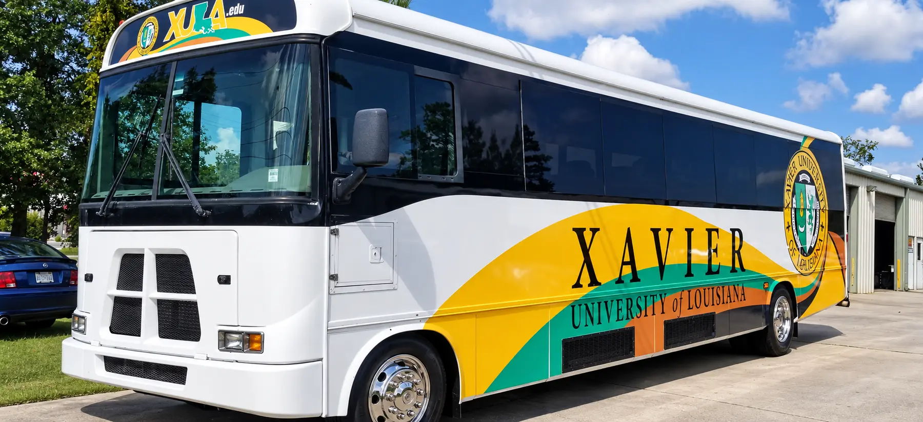Xavier University of Louisiana coach bus wrap