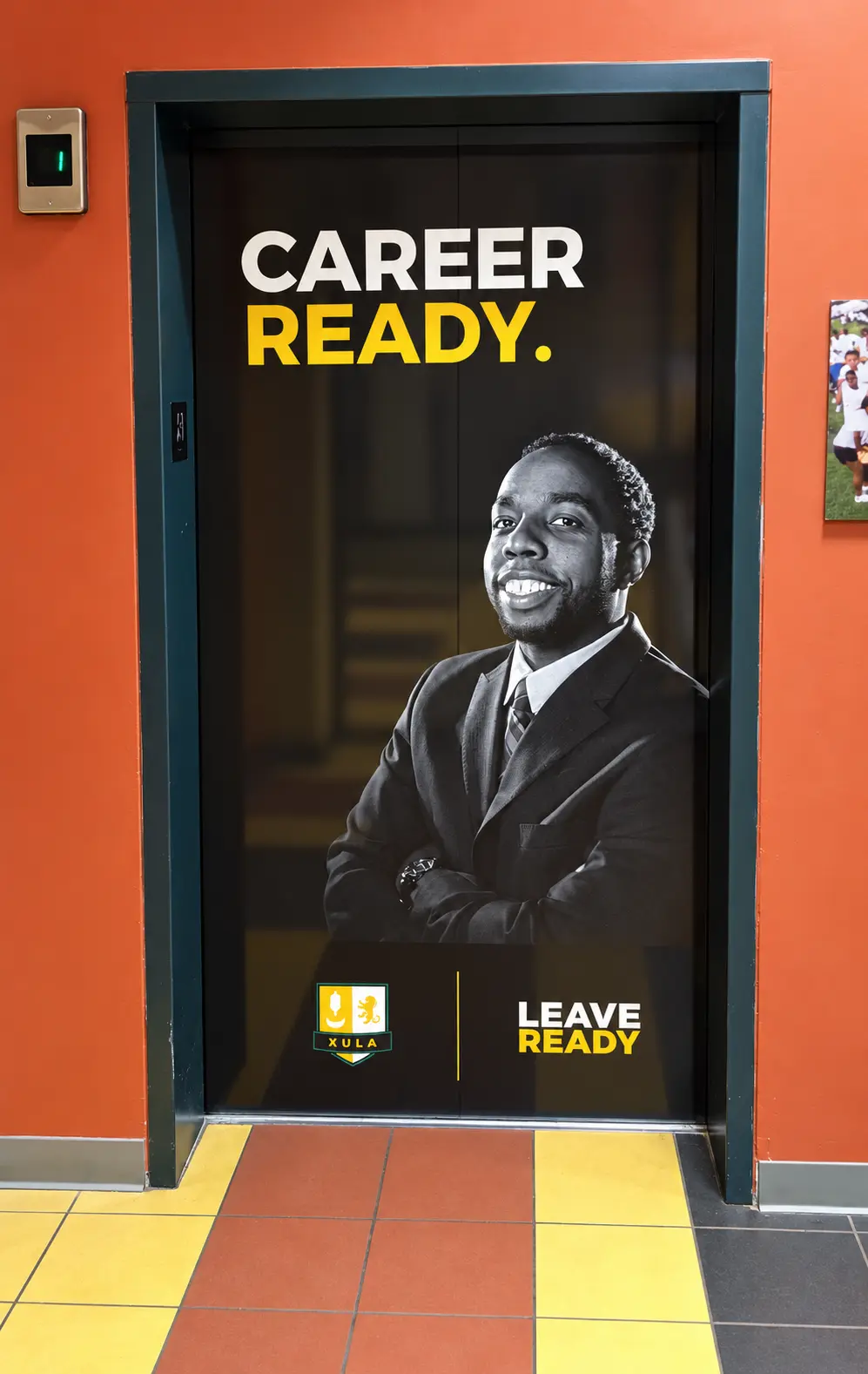 Xavier University Career Ready elevator door wrap