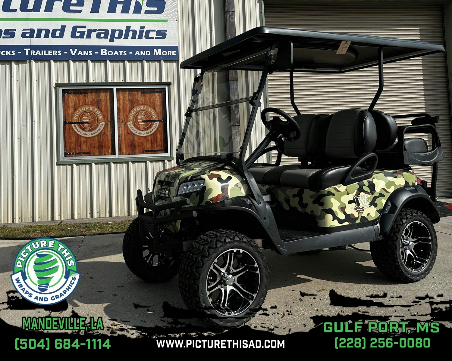 Camouflage graphics on custom cart by Picture This Wraps and Graphics