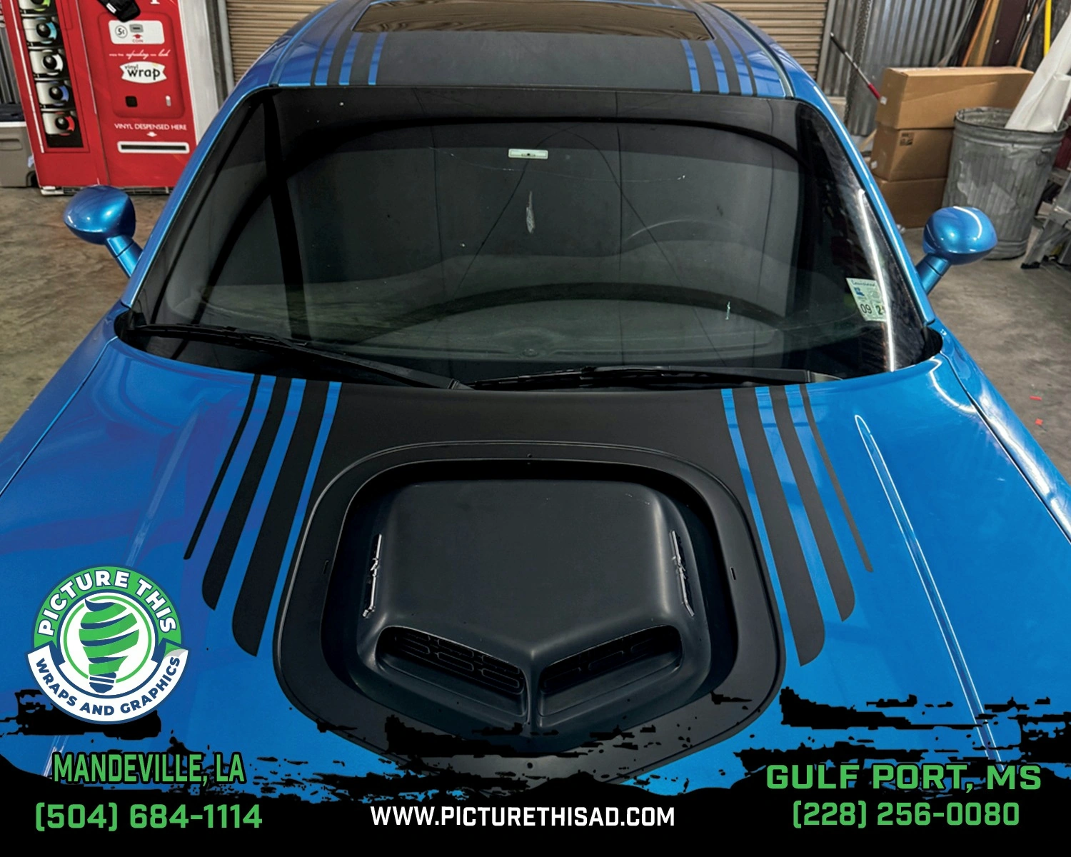 Custom Challenger hood graphics by Picture This Wraps and Graphics