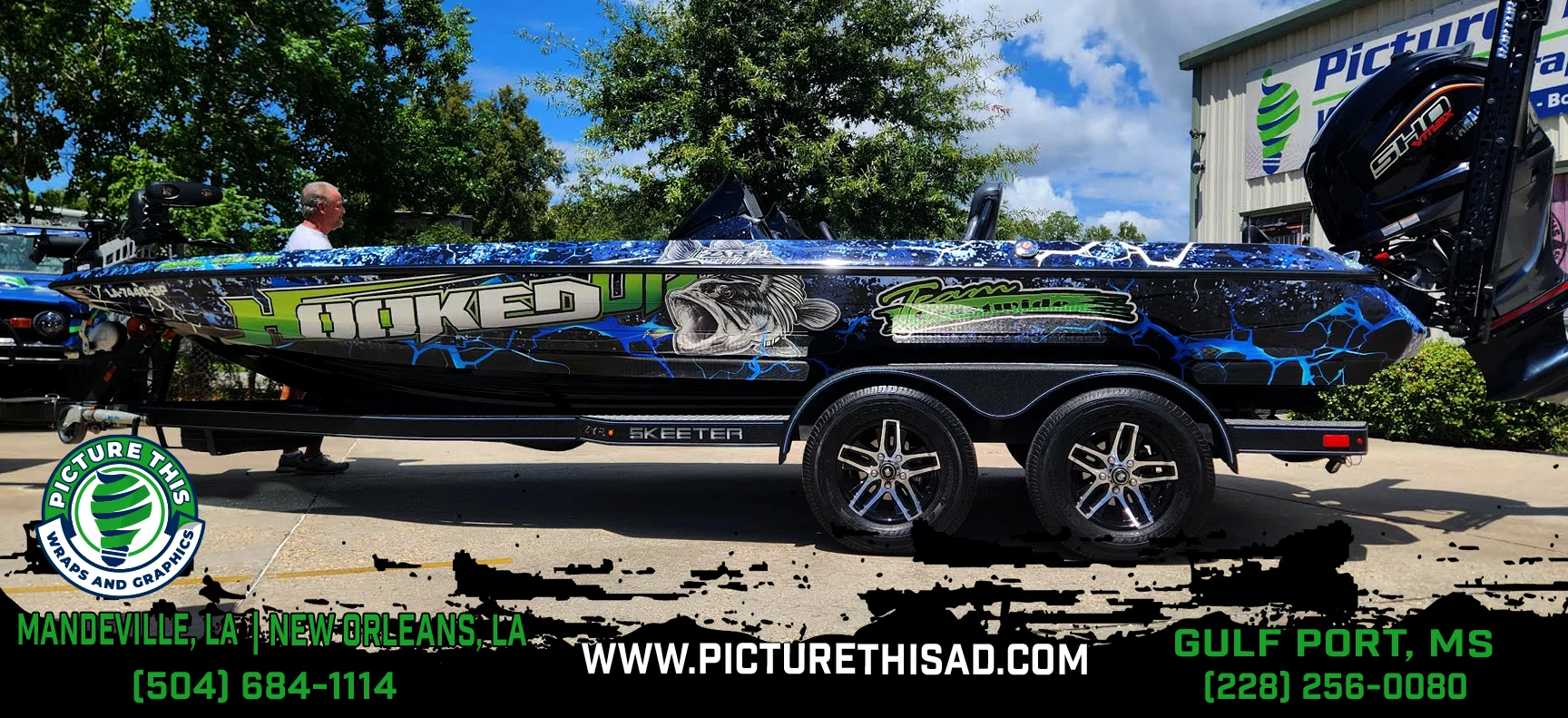 Hooked Up bass boat custom marine vinyl wrap
