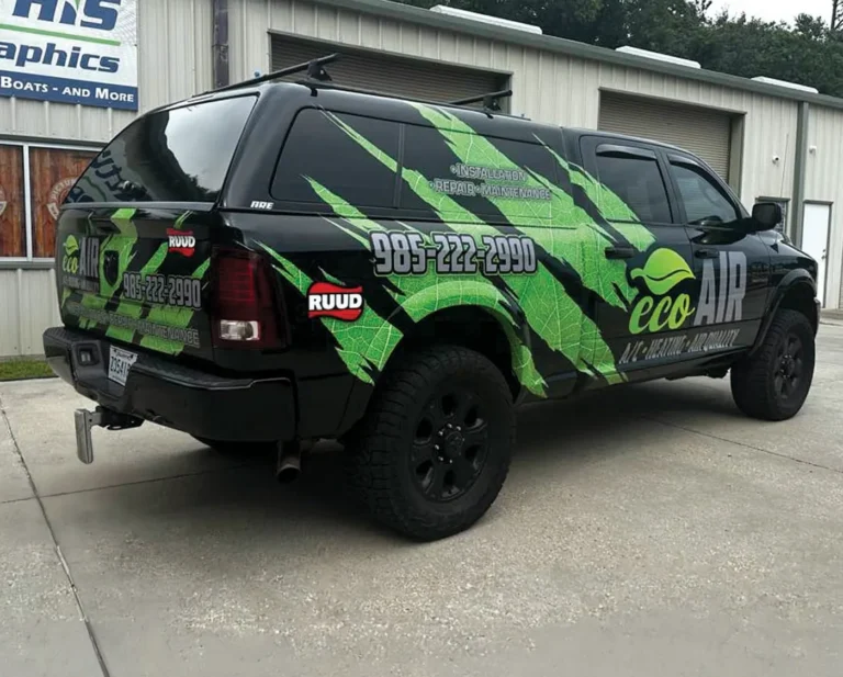 Eco Air green and black commercial work truck graphics