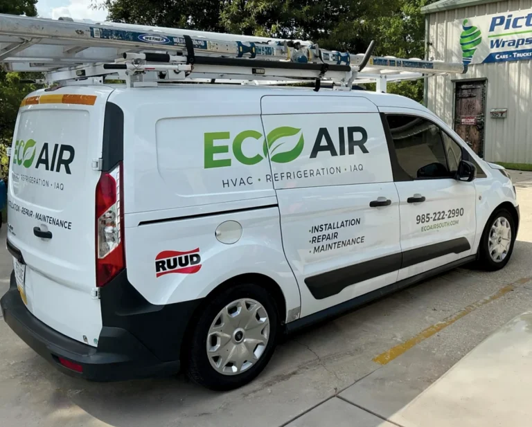 Eco Air HVAC commercial van lettering and spot graphics
