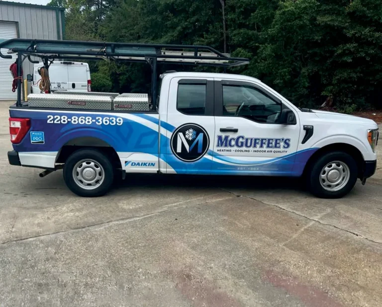 McGuffee's Heating and Cooling branded pickup truck