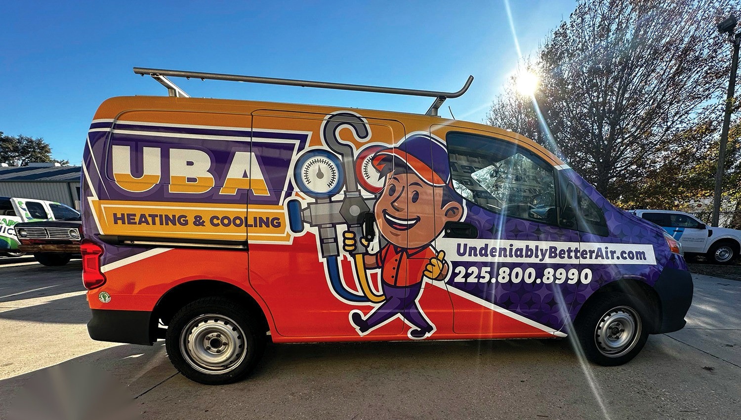 UBA Heating and Cooling commercial Nissan service van wrap in Louisiana, installed by Picture This Wraps and Graphics